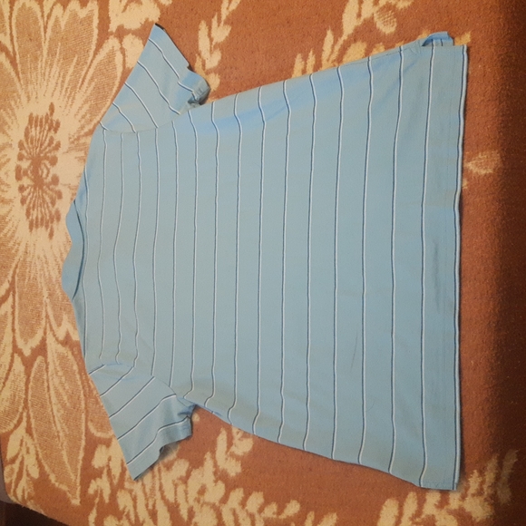 Vintage Nike Light/Sky and Navy Blue and White Stripped Polo/Golf Shirt - Picture 4 of 17